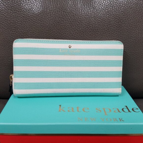 Kate Spade Blue Striped Zip Wallet - Picture 1 of 14